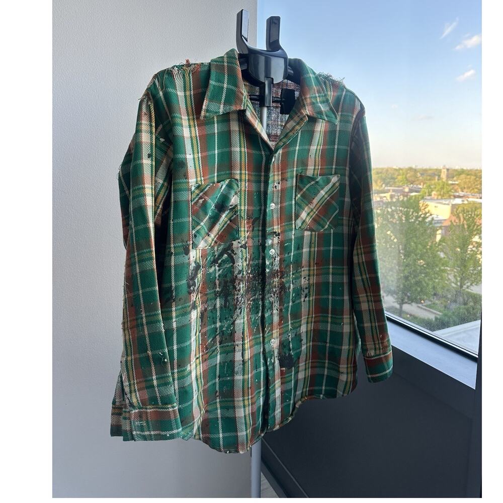 Vintage Big Mac Flannel Green Plaid Pockets Button Up Long Sleeve Shirt XL
